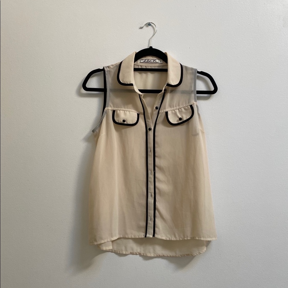 Chloe K Contrast Trim Sleeveless Chiffon Blouse S